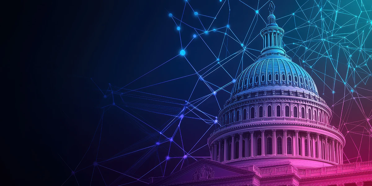 US Capital dome with a high tech background and purple gradient